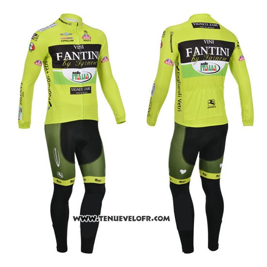 2013 Maillot Ciclismo Vini Fantini Vert et Noir Manches Longues et Cuissard